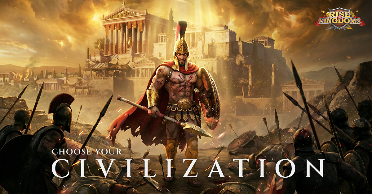 Rise of Kingdoms warrior standing before an ancient battlefield and city